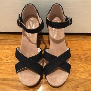 Toms black canvas wedges size 5 (worn once)